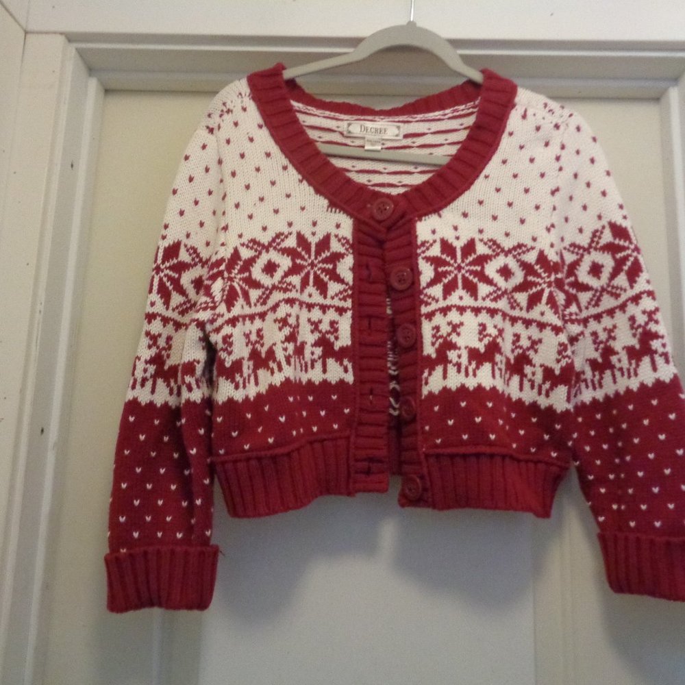 CROPPED RETRO GIRL MWT DECREE CHRISTMAS SHORTIE COTTON REINDEER SWEATER X L